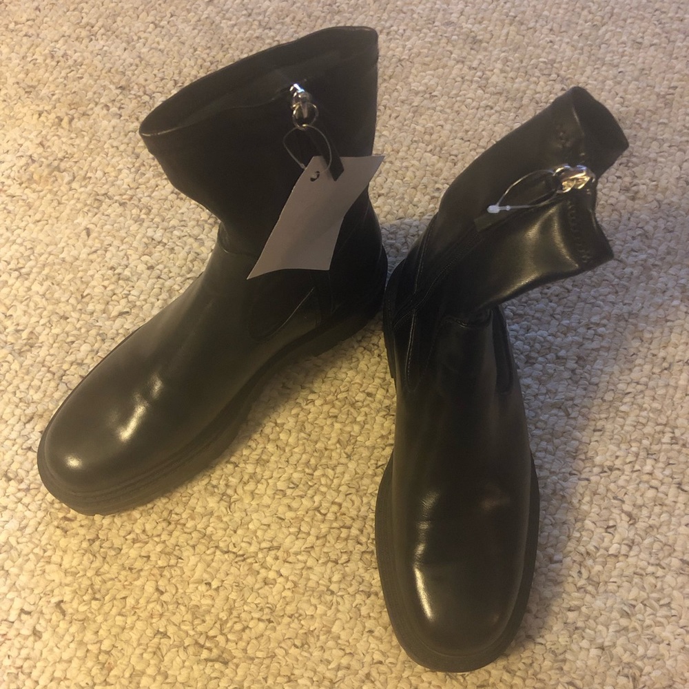 Nwt $69 ZARA Brown Leather Ankle Boots w/ Lug Soles Size: 6.5 / 37 - Picture 6 of 6